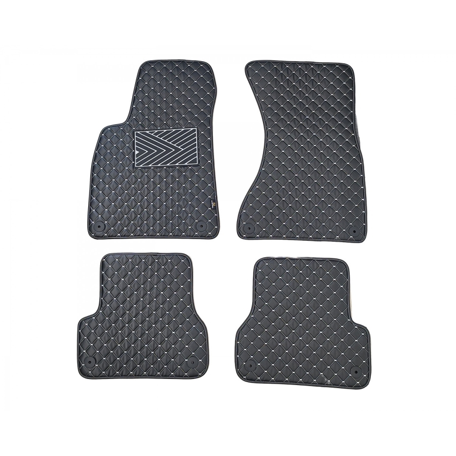 Odiniai kilimėliai QuiltyMats AUDI A6 (C7) 2011-2018 (Juodos spalvos - Pilkais dygsniais)