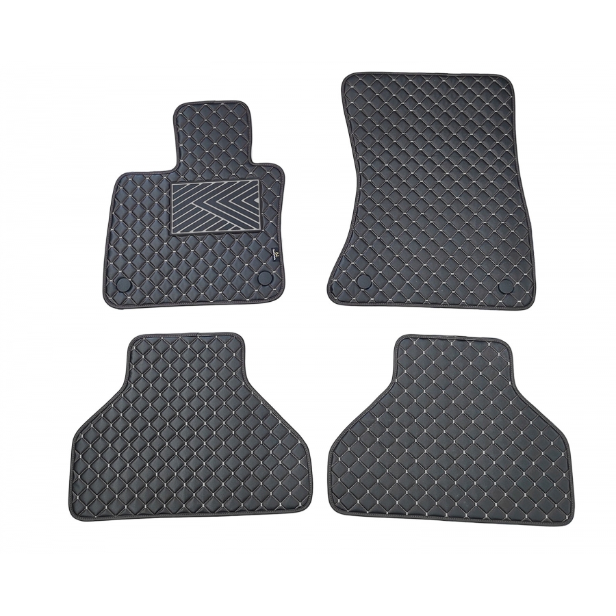 Odiniai kilimėliai QuiltyMats BMW X5 (E70) 2007-2013 (Juodos spalvos - Pilkais dygsniais)