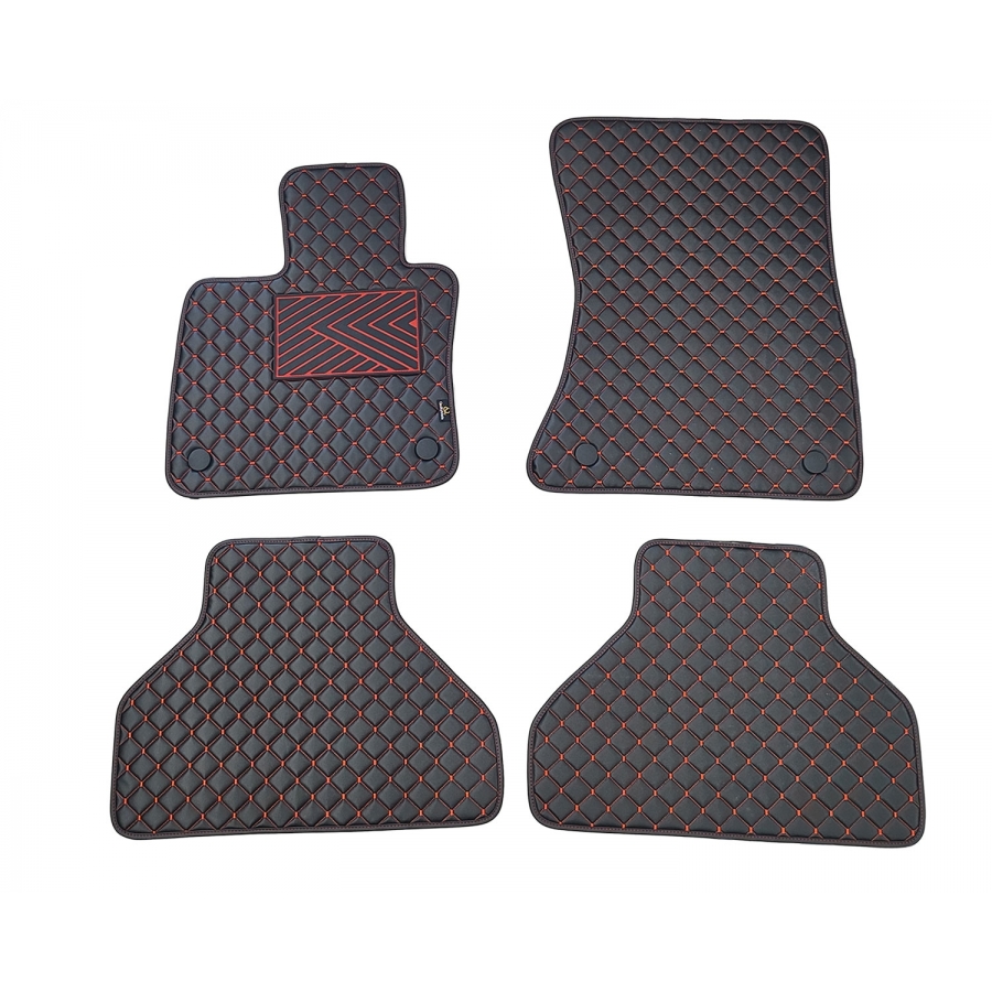 Odiniai kilimėliai QuiltyMats BMW X5 (E70) 2007-2013 (Juodos spalvos - Raudonais dygsniais)