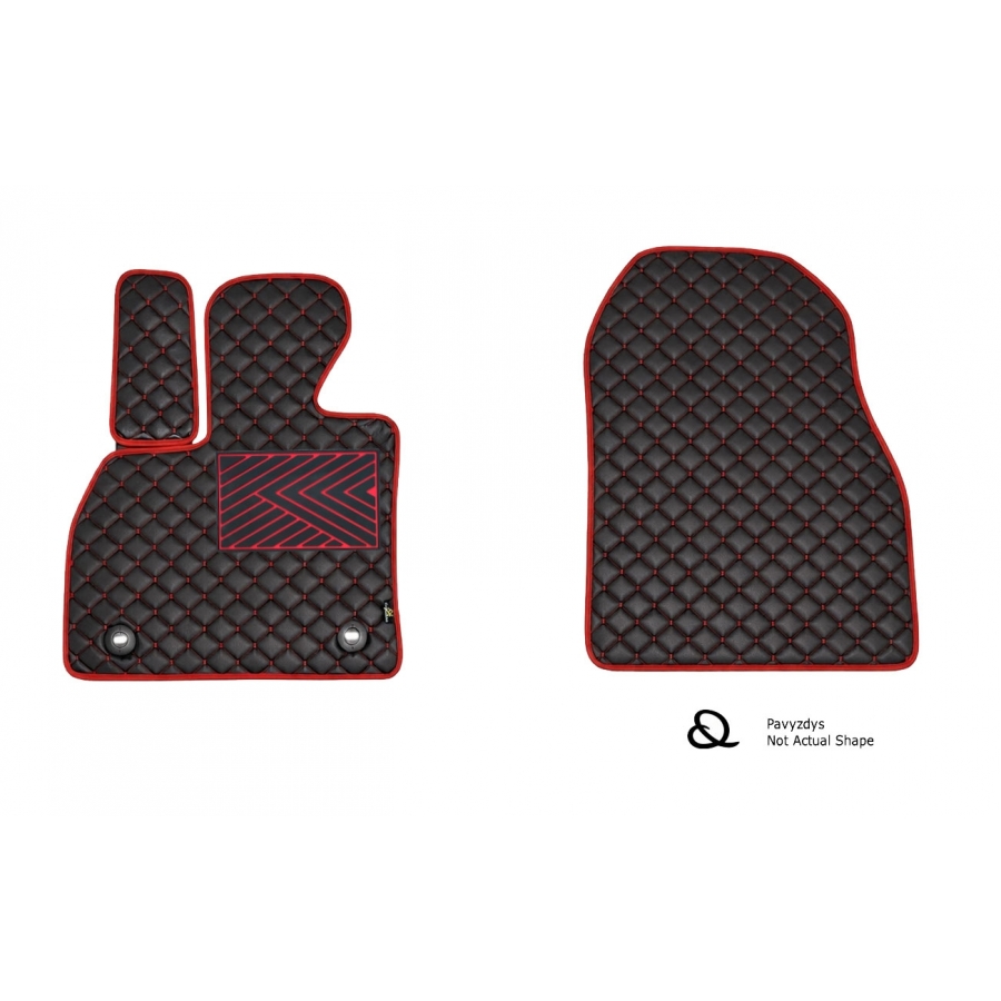Odiniai kilimėliai QuiltyMats VOLKSWAGEN CADDY (Krovininis) 2004-2020 (Priekiniai) (Juodos spalvos - Raudonais dygsniais)