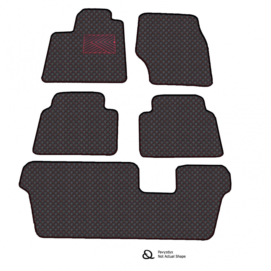 Odiniai kilimėliai QuiltyMats FORD S-MAX (7 vietų) 2006-2012 (3 eilės) (Juodos spalvos - Raudonais dygsniais)