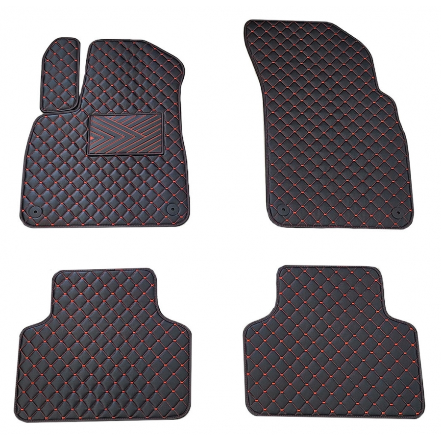 Odiniai kilimėliai QuiltyMats AUDI Q8 2018→ (Juodos spalvos - Raudonais dygsniais)